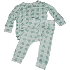 Plain Jane 2 Piece Pajama Top & Bottoms Green Check Baby Boys 3-6 Months